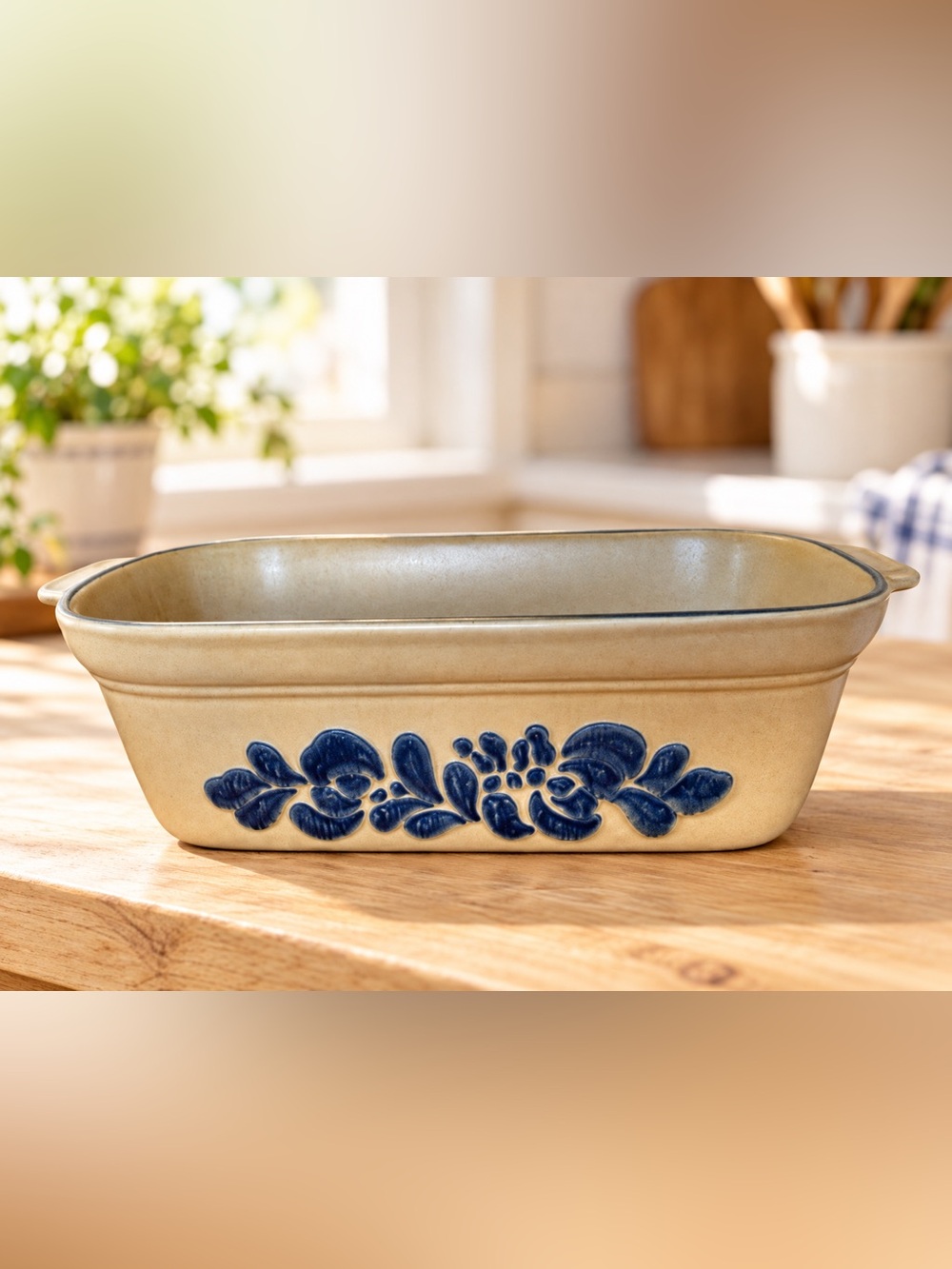 Pfaltzgraff Folk Art Blue Floral Stoneware 2 Qt Loaf Pan